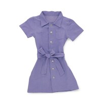 Vestido Coqueta Para Niña De Algodón Lila Con Botones Y Cinturón