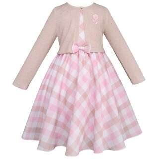 Foto 2 | Foto 2 | Vestido A Cuadros Rosa Con Suéter Beige Para Niña Gerat