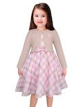 Vestido A Cuadros Rosa Con Suéter Beige Para Niña Gerat
