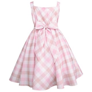 Foto 5 | Foto 5 | Vestido A Cuadros Rosa Con Suéter Beige Para Niña Gerat