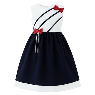 Foto 1 | Foto 1 | Vestido Para Niña Chicos Olé 3534 Azul Y Blanco Con Moños Rojos