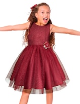 Vestido De Fiesta Color Vino Para Niña Con Tul Y Flores Gerat