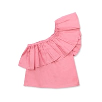 Blusa Coqueta Para Niña De Poliéster En Rosa Con Pliegue Asimétrico