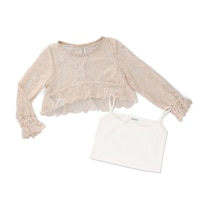 Blusa Coqueta Para Niña De Poliéster En Beige Con Encaje