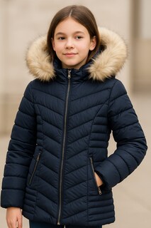 Foto 1 | Foto 1 | Chamarra Niña Con Gorro Peluche Estilo Y Protección Invierno Azul