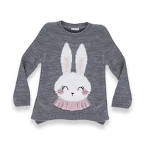 Suéter Coqueta Para Niña De Acrílico Gris Con Diseño De Conejito