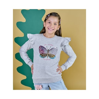 Foto 4 | Foto 4 | Sudadera Coqueta Para Niña De Algodón Gris Con Lentejuelas Reversibles