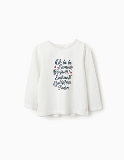 Foto 1 | Foto 1 | Playera De Manga Larga De Algodón Para Niña 'oh La La', Blanco Zippy