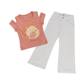 Foto 4 | Foto 4 | Playera Coqueta Para Niña De Algodón Coral Con Estampado De Pez.
