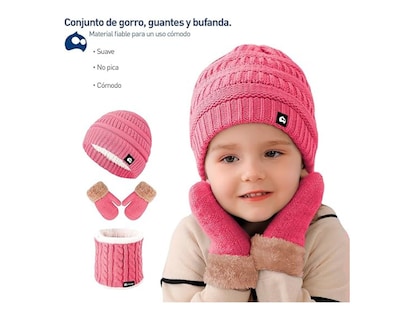 Foto 3 | Foto 3 | Gorro + Bufanda + Guantes de Invierno Bluelander Rosa para Niña 3 Piezas