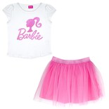 Conjunto De Blusa Y Falda Brillante Con Logo De Barbie Para Niña