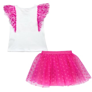 Foto 2 | Foto 2 | Conjunto De Blusita En Color Blanco Con Apliques De Lentejuela Y Falda En Color Fiusha De Olanes Brillantes