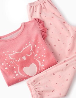 Foto 4 | Foto 4 | Pijama De Terciopelo Brilla En La Oscuridad Para Niña Búho Rosa Zippy