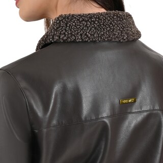 Foto 5 | Foto 5 | Chamarra Con Borrega En Cuello Marca Nine West Para Mujer En Color Cafè Oscuro.