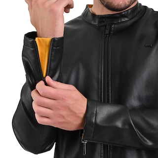 Foto 6 | Foto 6 | Chamarra Lee Para Hombre En Piel Sintética Negro Con Detalles Amarillos.