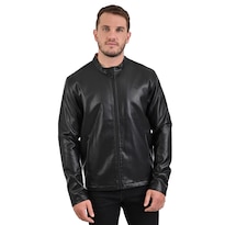 Chamarra Lee Para Hombre En Piel Sintética Negro Con Detalles Amarillos.