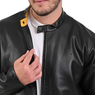 Foto 5 | Foto 5 | Chamarra Lee Para Hombre En Piel Sintética Negro Con Detalles Amarillos.