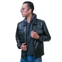 Chamarra Piel Negra Castelli Caballero Con Capucha 2 En 1