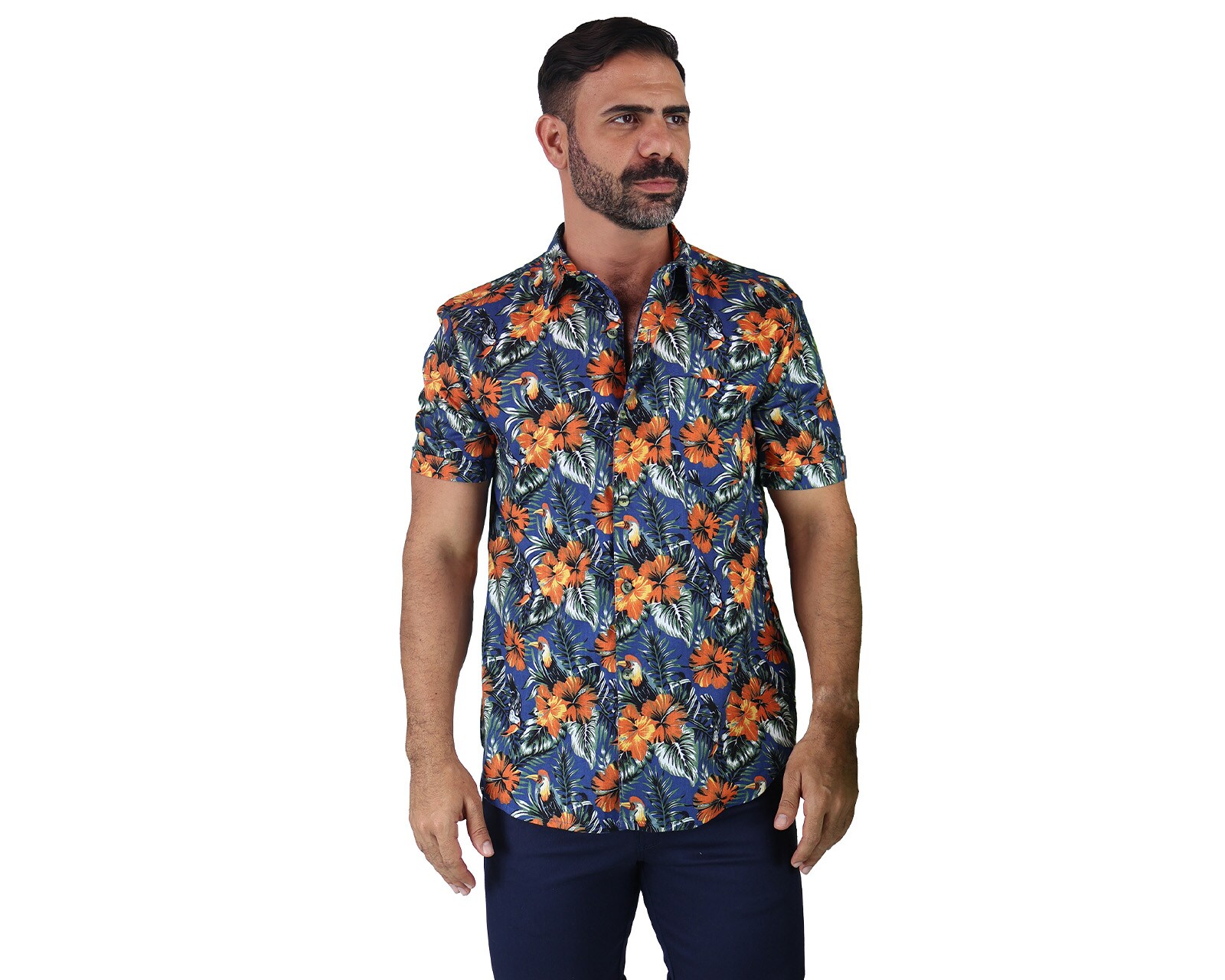 Camisa Estilo Hawaiano De Manga Corta Marca Rams Cottons Modelo