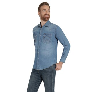 Foto 2 | Foto 2 | Camisa Vaquera Hombre Wrangler Regular Fit Manga Larga 377 Azul