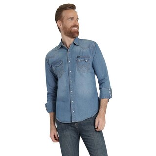 Foto 1 | Foto 1 | Camisa Vaquera Hombre Wrangler Regular Fit Manga Larga 377 Azul