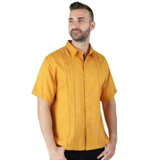 Foto 2 | Foto 2 | Camisa Tipo Guayabera Para Hombre Modelo Digan Color Mostaza Corte Regular Y Apariencia De Lino