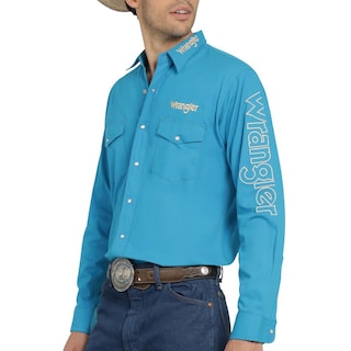 Foto 5 | Foto 5 | Camisa Vaquera Wrangler Hombre Logos Regular Manga Larga 894 Turquesa