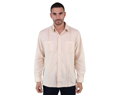 Foto 1 | Foto 1 | Guayabera Caqui Manga Larga Marca Rams Cottons Alforzada Textura Lino Slim Fit Para Hombre