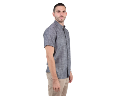 Foto 3 | Foto 4 | Camisa De Vestir Manga Corta Look De Lino Rams Cottons Negro Jaspe Slim Fit Para Hombre