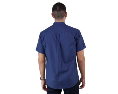 Foto 2 | Foto 2 | Camisa Look De Lino Manga Corta Azul Marino Cuello Mao Slim Fit Hombre