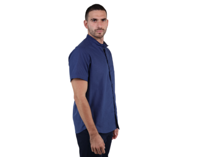 Foto 3 | Foto 3 | Camisa Look De Lino Manga Corta Azul Marino Cuello Mao Slim Fit Hombre