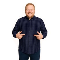 Camisa Big Kong Manga Larga Tallas Grandes Azul Cuadros