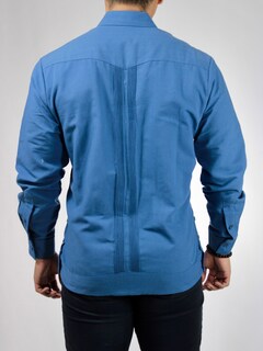 Foto 5 | Foto 5 | Camisa Guayabera Yucateca Bordada Colibrí Manga Larga Azul Acero