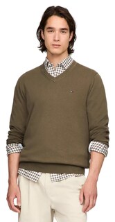 Foto 1 | Foto 1 | Jersey Tommy Hilfiger Para Hombre Con Cuello En V, Colección 2024, Verde Militar - Venta Internacional.