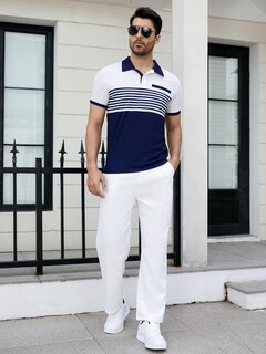 Foto 5 | Foto 5 | Camiseta De Golf Soly Hux Para Hombre De Manga Corta A Rayas Azules Y Blancas - Venta Internacional.