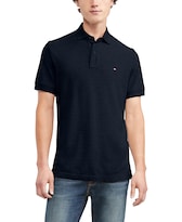 Polo Tommy Hilfiger, Corte Clásico, Azul Marino, Jaspeado - Venta Internacional.