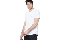 Camiseta Nautica Para Hombre, Manga Corta, Lisa, Entallada, Cuello En V, Blanca - Venta Internacional.