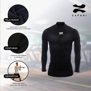 Foto 3 | Foto 3 | Playera Deportiva Manga Larga Zapari Licras Deportivas Para Hombre De Compresion Con Cuello Redondo Blanco
