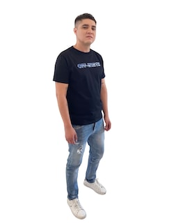 Foto 3 | Foto 3 | Playera Off White Negra con Logo Trasero Azul Multicolor