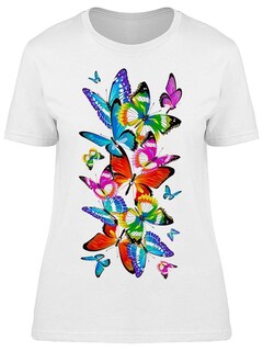 Foto 1 | Foto 1 | Playera SmartPrintsInk color Negro para Mujer Diseño Alegres Mariposas Coloridas