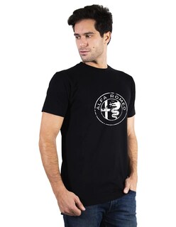Foto 2 | Foto 2 | Playera Alfa Romeo Negra Logo Desgastado para Hombre