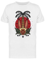 Playera SmartPrintsInk color Blanco para Hombre - Isla con Tabla de Surf