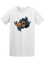 Playera SmartPrintsInk color Blanco para Hombre - Estilo Cartoon Lobo Sonriendo