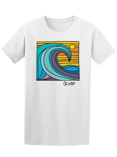 Foto 1 | Foto 1 | Playera SmartPrintsInk color Blanco para Hombre - Ilustración de Ola en Atardecer