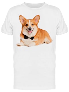 Foto 1 | Foto 1 | Playera SmartPrintsInk color Blanco para Hombre - Fotografía de Perro Corgi Recostado con Moño