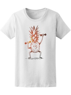 Foto 1 | Foto 1 | Playera SmartPrintsInk color Blanco para Hombre - Ilustración Piña Levantando Pesas