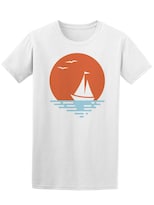 Playera SmartPrintsInk color Blanco para Hombre - Ilustración. Silueta De Velero En Mar