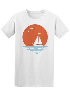 Foto 1 | Foto 1 | Playera SmartPrintsInk color Blanco para Hombre - Ilustración. Silueta De Velero En Mar
