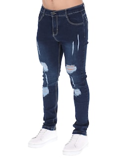 Foto 1 | Foto 1 | Jeans Skinny Pantalones de Mezclilla Azul Marino Rotos
