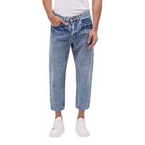 Jeans de Mezclilla MCHK 8019 color Azul Slim Cropped Tiro Alto para Caballero